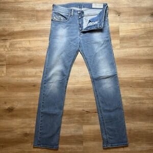 Diesel Akee Jeans Men 29x32 Blue Slim Tapered Stretch Medium Wash Faded 0681H